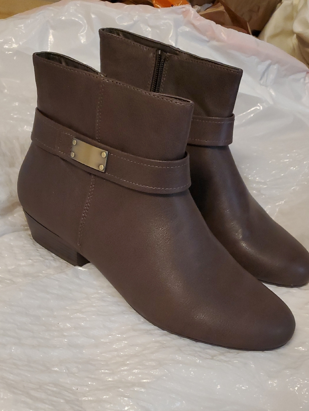 Laura Ashley Dark Brown Ankle Booties with Strap Detail
